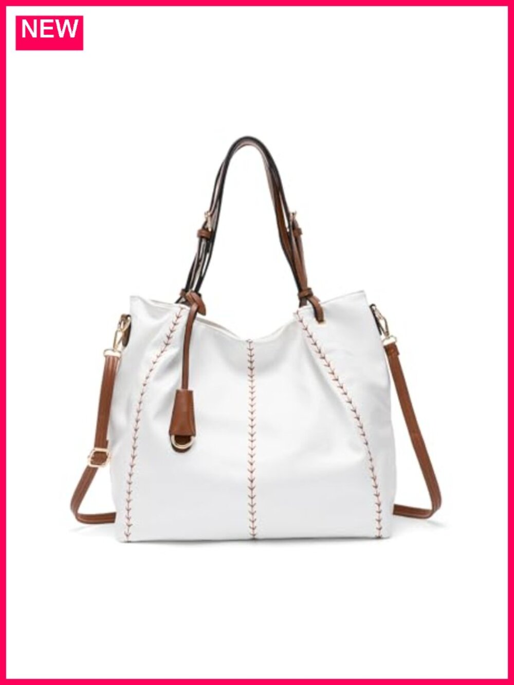 PU Leather Hobo Shoulder Bag Bucket Tote Rivet Detail Satchel Purse